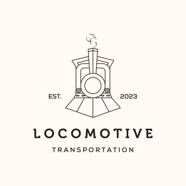 Lokomotif tren hattı sanat logosu vektör minimalist çizim tasarımı, lokomotif motor sembolü tasarımı