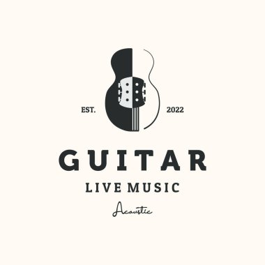 gitar müzik vintage logo vektör minimalist illüstrasyon tasarımı, akustik gitar sembolü tasarımı