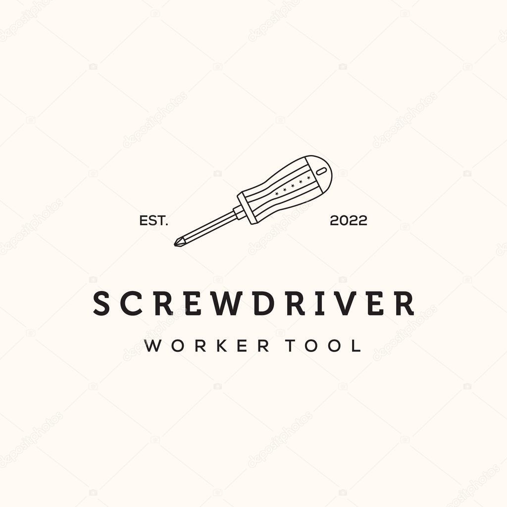 Screwdriver line art logo vector minimalist illustration design, screwdriver tool of repairing symbol design