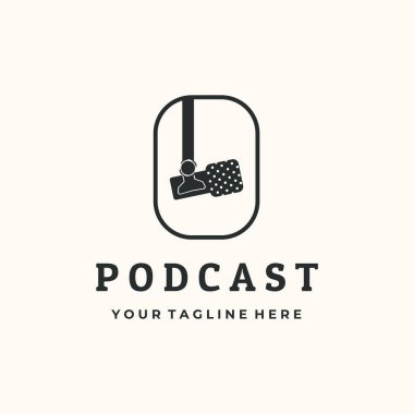 mikrofon vintage logo vektörü minimalist illüstrasyon tasarımı, podcast canlı logo tasarımı