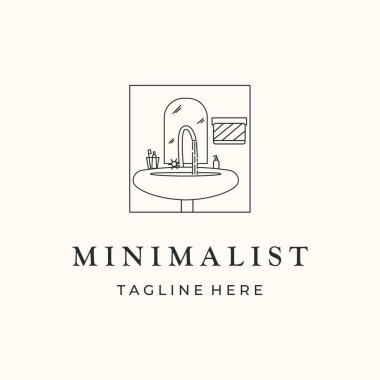 tuvalet wastafel ayna hattı sanat logosu vektör minimalist illüstrasyon tasarımı kapalı tuvalet logosu tasarımı