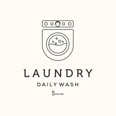 Çamaşır makinesi çizgisi sanat logosu vektör minimalist illüstrasyon tasarımı, bükülmüş çamaşır ve temiz logo tasarımı