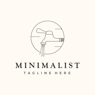 Musluk hattı sanat logosu vektör minimalist illüstrasyon tasarımı, valf logosu tasarımı ile dokunun