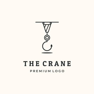 Vinç makine hattı sanat logo vektörü minimalist illüstrasyon tasarımı, vinç logosu kancası tasarımı