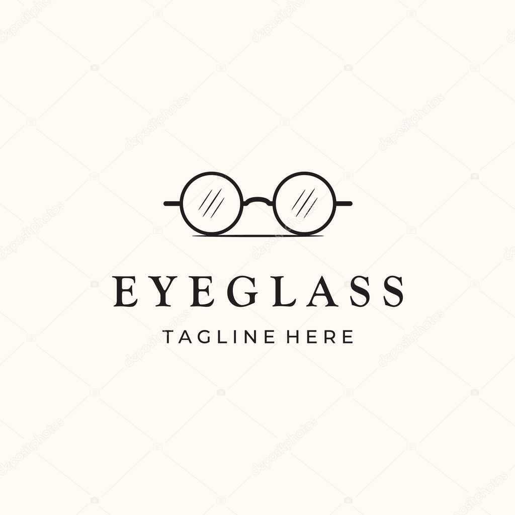 Eyeglass line art logo vector minimalist illustration design, eyeglass with modern lens symbol design