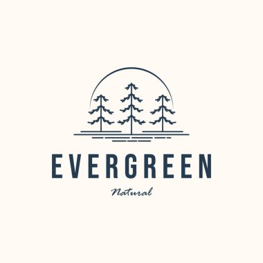 manzara çam ağacı çizgisi sanat minimalist logo vektör çizimi, çam ağaçları açık hava sembolü tasarımı