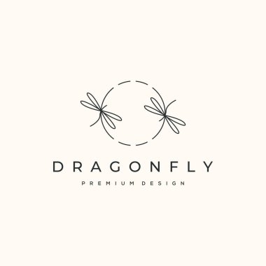 Daire çizgisi olan yusufçuk çizgisi logo vektör minimalist çizim tasarımı, ikiz yusufçuk böcek logosu tasarımı