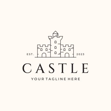 Eski kale hattı sanat logosu vektör minimalist çizim tasarımı, kale krallığının büyüsü