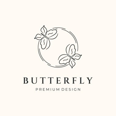 İkiz kelebek çizgisi sanat logosu vektör minimalist illüstrasyon tasarımı, kelebek böcek hayvan sembolü tasarımı