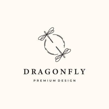 Daire çizgisi üzerindeki ikiz yusufçuk yaşam çizgisi logo vektörü minimalist çizim tasarımı, güzel yusufçuk logosu tasarımı