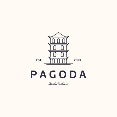 Din geleneksel pagoda çizgisi sanat logosu vektör minimalist illüstrasyon tasarımı, pagoda kulesi sembol tasarımı