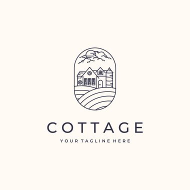 yazlık ev çizgisi sanat logosu vektör minimalist illüstrasyon tasarımı, kır evi logosu tasarımı