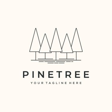 Çam ağacı tropikal çizgisi sanat minimalist logo vektör illüstrasyon tasarımı, koni çamları ağaç sembolü tasarımı