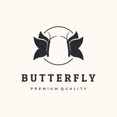 Kelebek klasik böcek vintage logo vektörü minimalist illüstrasyon tasarımı, kelebek ikiz arkaplan tasarımı