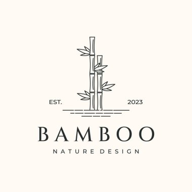 Bambu ağacı çizgisi logo vektörü minimalist illüstrasyon tasarımı, bambu tropikal ağaç logosu tasarımı