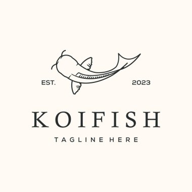 Koi süslemeli balık hattı sanat logosu vektör minimalist çizim tasarımı, koi havuzları logo tasarımı