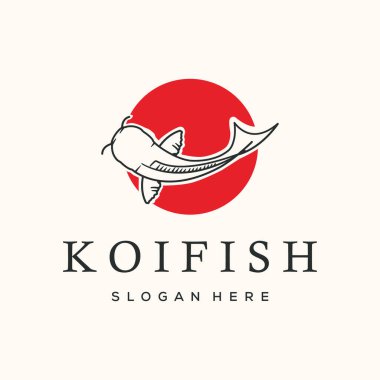 Koi balığı su ürünleri klasik logo vektörü minimalist illüstrasyon tasarımı, koi geleneksel Japon balık logosu tasarımı