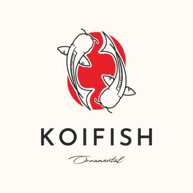 Koi balığı ikiz klasik logo vektörü minimalist illüstrasyon tasarımı, koi japon balık sembolü tasarımı