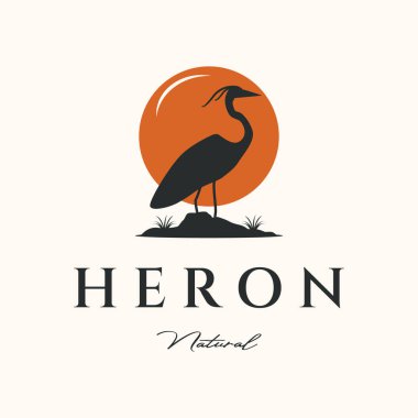 Heron vintage logo vektörü minimalist illüstrasyon tasarımı, vahşi balıkçıl kuş sembolü tasarımı
