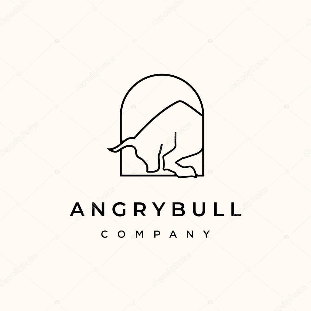 Bull buffalo line art logo vector minimalist illustration design, angry bull symbol design