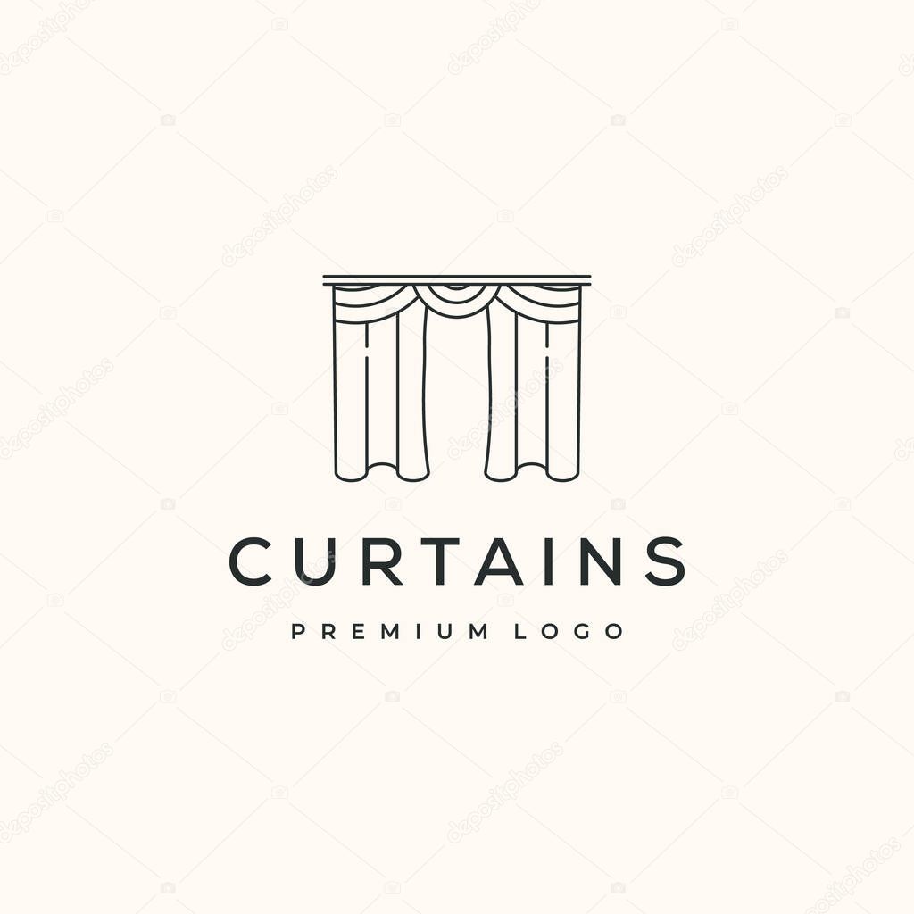 Window curtain style line art logo vector minimalist illustration design, decor of curtain logo design