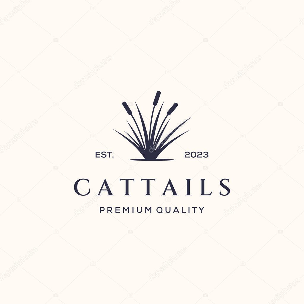 Cattails grass nature line art logo vector minimalist illustration design, flora cattail plant logo design