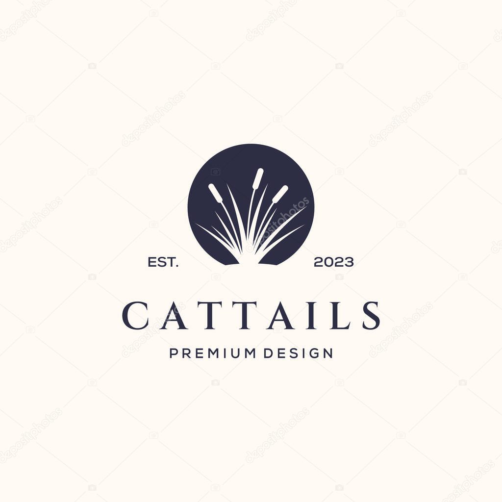Cattail genus plant line art logo vector minimalist illustration design, flora cattails botanical symbol design