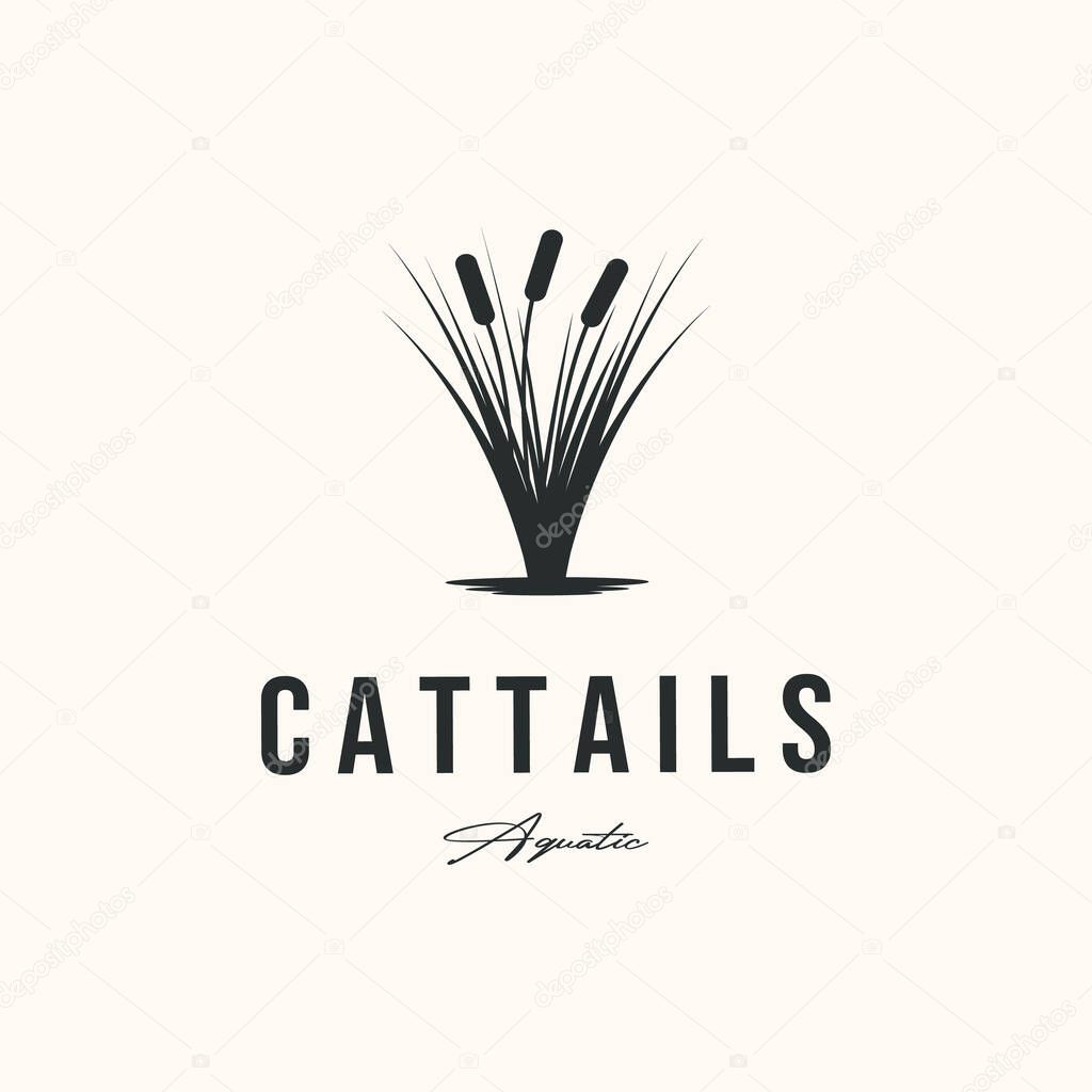Natural cattail vintage logo vector minimalist illustration design, simple cattails botanical symbol design