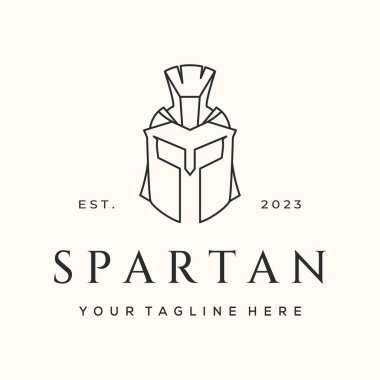 Spartalı miğfer çizgisi logo vektörü minimalist çizim tasarımı, Sparta savaşçı sembolü tasarımı