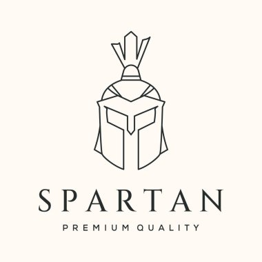 Sparta maskeli sanat çizgisi logo vektörü minimalist illüstrasyon tasarımı, Sparta askeri logosu tasarımı
