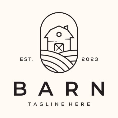 Doğa ahırı çizgisi sanat logosu vektör minimalist illüstrasyon tasarımı, çiftlik evi tropik sembol tasarımı