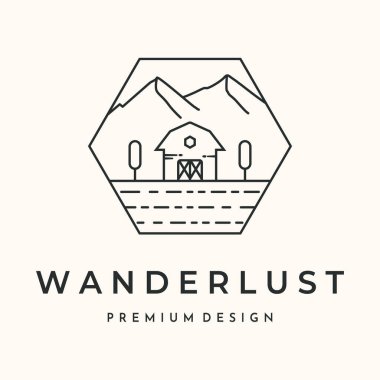 Ahır evi gezgin çizgisi sanat logosu vektör minimalist çizim tasarımı, çiftlik evi doğa logosu tasarımı