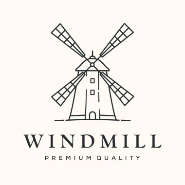 Yel değirmeni çizgisi sanat logosu vektör minimalist illüstrasyon tasarımı, yel değirmeni teknoloji sembolü tasarımı