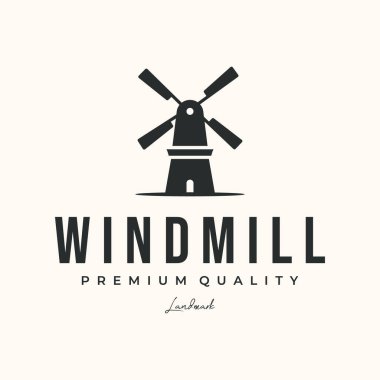 Yel değirmeni vingo logo vektörü minimalist illüstrasyon tasarımı, yel değirmeni mimari logosu tasarımı