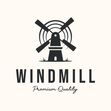 Yel değirmeni kulesi logo vektörü minimalist illüstrasyon tasarımı, doğa yel değirmeni sembolü tasarımı