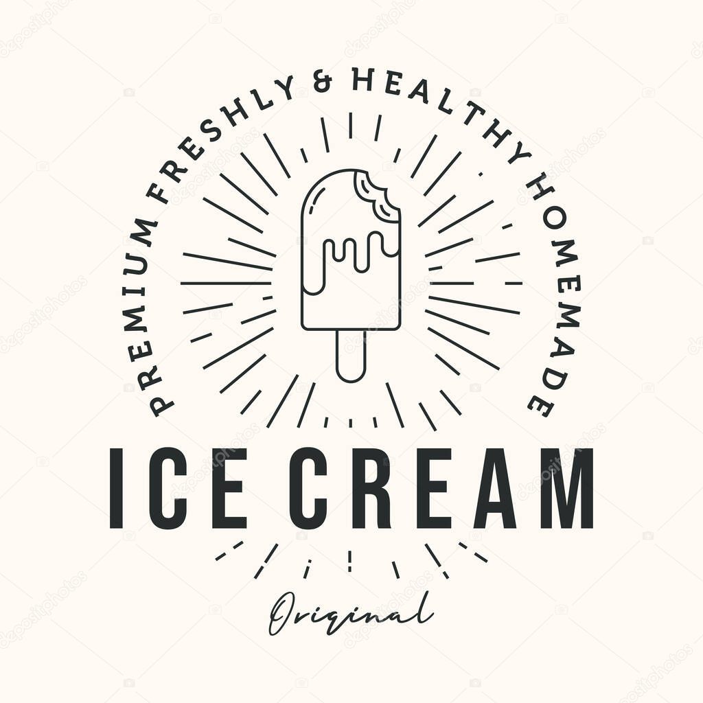 Original ice cream line art logo vector minimalist illustration design, healthy ice cream symbol design