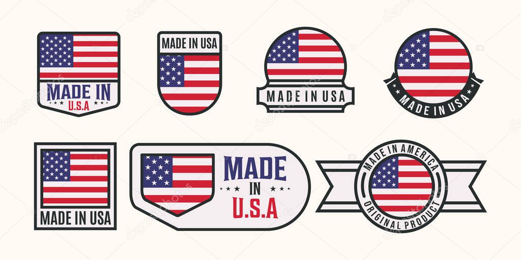 Set of made in america logo line art vector illustration concept template icon design, collection of america flag country with badge and symbol concept vector illustration logo design