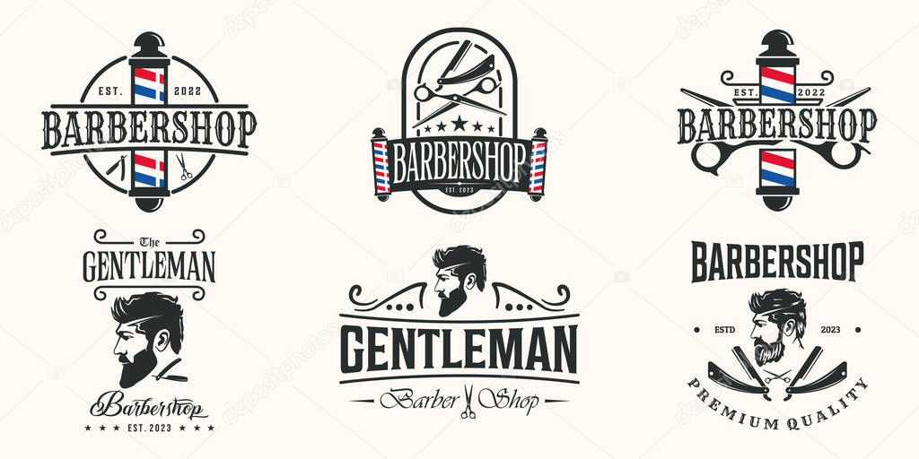 Set of barbershop logo line art vector illustration concept template icon design, collection of barber haircut style with badge and symbol concept vector illustration logo design