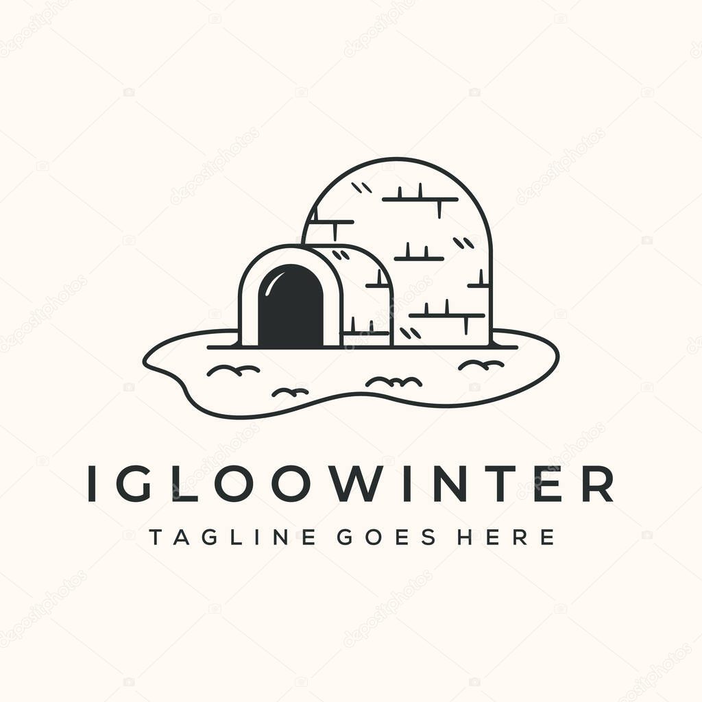 Igloo ice house line logo vector minimalist illustration design, igloo snow house logo design