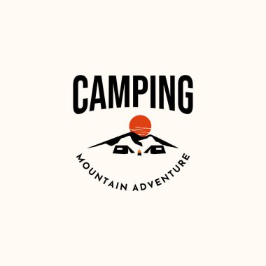 Kamp macerası klasik logo vektörü minimalist illüstrasyon tasarımı macera dağı kamp sembolü tasarımı