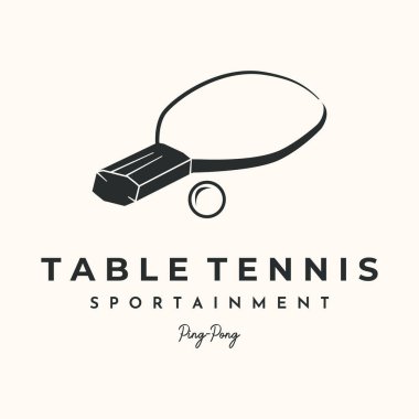 masa tenisi raketi eski logo vektörü minimalist illüstrasyon tasarımı, ping-pong topu sembolü tasarımı