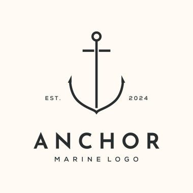 Demiryolu çelik hat sanat logosu vektör minimalist illüstrasyon tasarımı, güneş doğası sembollü metal çapa