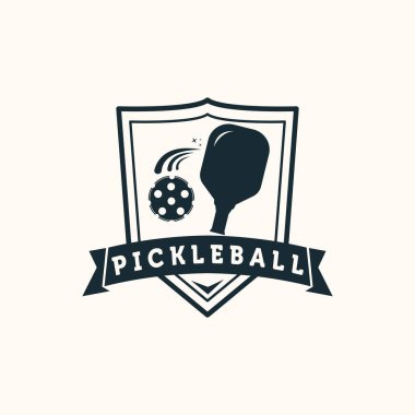 Pickball shot vintage logo vektör minimalist illüstrasyon tasarımı, turşu topu logo tasarımı
