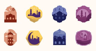 Ramazan camii süslemesi, logo çizgisi, sanat vektörü illüstrasyon tasarımı, simge tasarımı, ramazan İslami an cami feneri koleksiyonu rozetli ve sembol konsept vektör ilülasyon logosu tasarımlı.