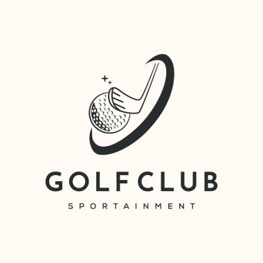 Sallanan dinamik golf çizgisi logo vektörü minimalist illüstrasyon tasarımı, golf sopası topa dinamik salıncak logosu tasarımı.