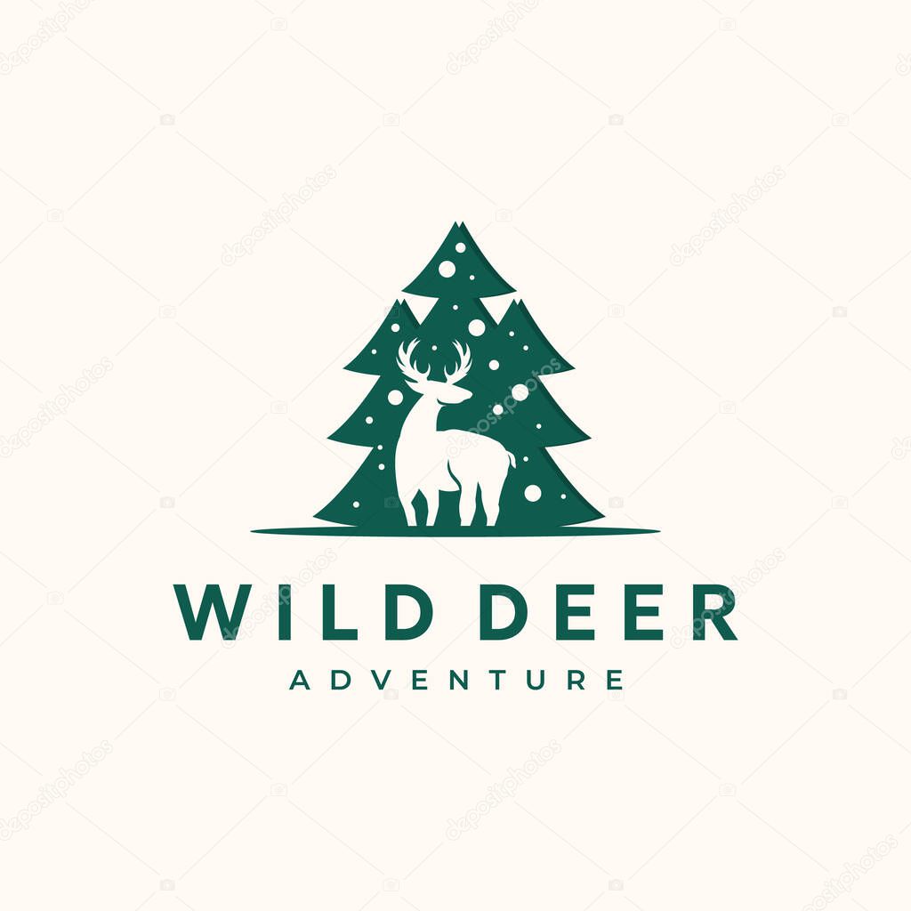 Wild deer snow vintage logo vector minimalist illustration design, winter deer symbol design