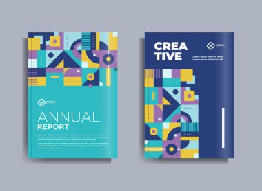Broşür tasarımı iş şablonu kapağı geometrik tema daireleri mavi ve sarı renk
