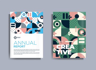 Flyer brochure design template business cover geometric theme circles blue and green color