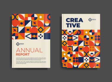 Broşür tasarımı iş şablonu geometrik tema dairelerini turuncu ve sarı renklerle kaplıyor