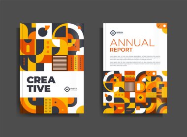 Broşür tasarımı iş şablonu geometrik tema dairelerini turuncu ve sarı renklerle kaplıyor